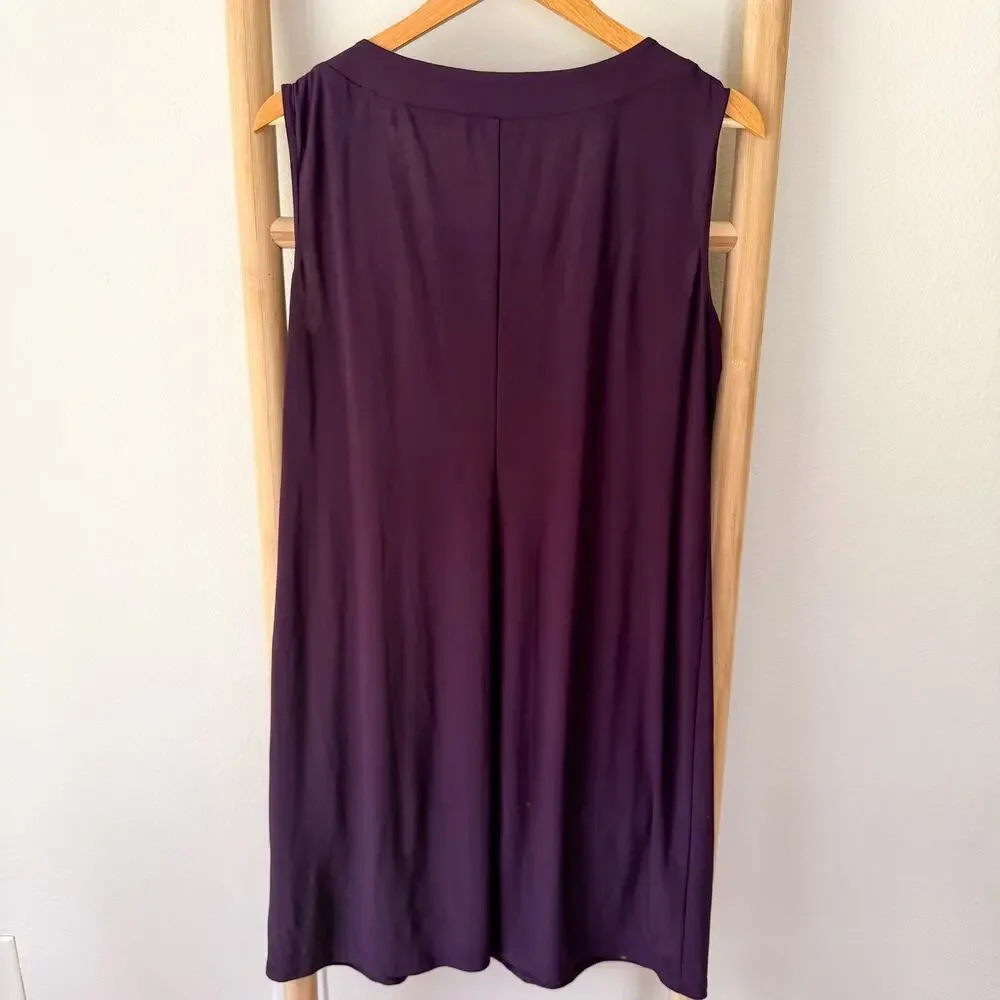 R&M Richards Purple Beaded Sheer Sleeve 2 Piece Jacket Dress Size 14